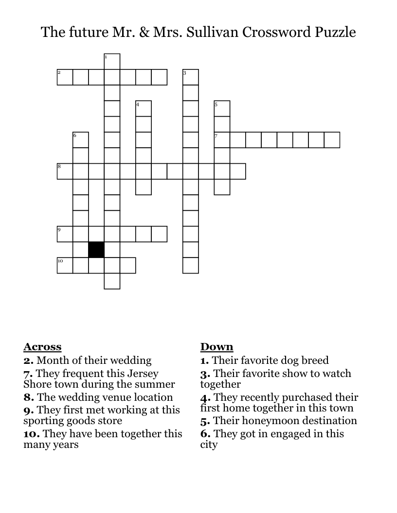 The future Mr. & Mrs. Sullivan Crossword Puzzle