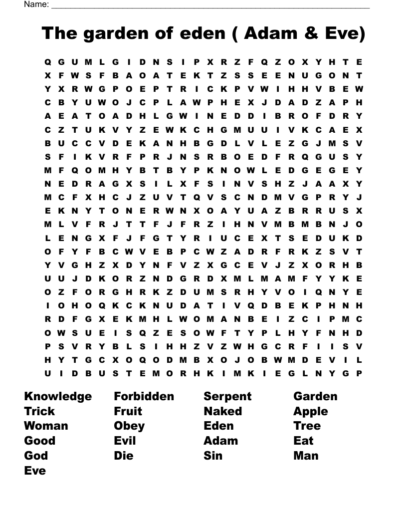 The garden of eden ( Adam & Eve) Word Search