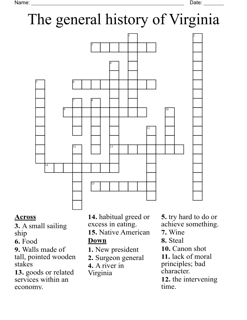 The general history of Virginia  Crossword