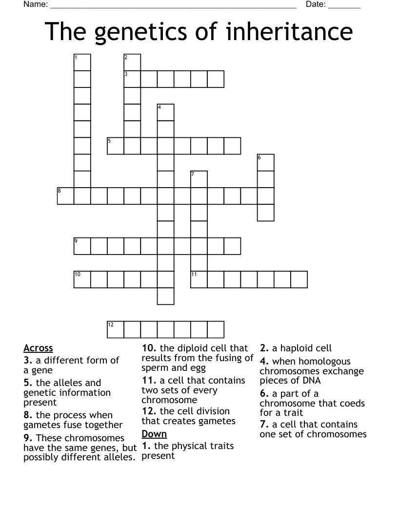 The genetics of inheritance Crossword