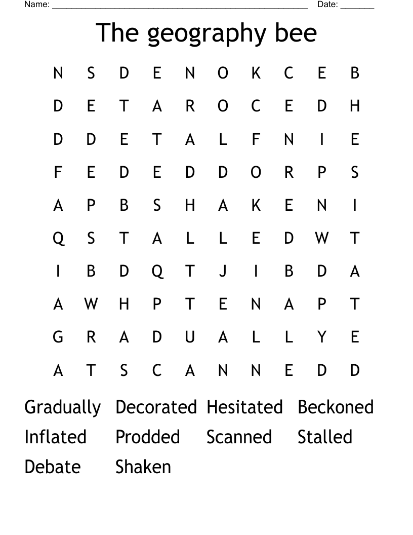 The geography bee Word Search