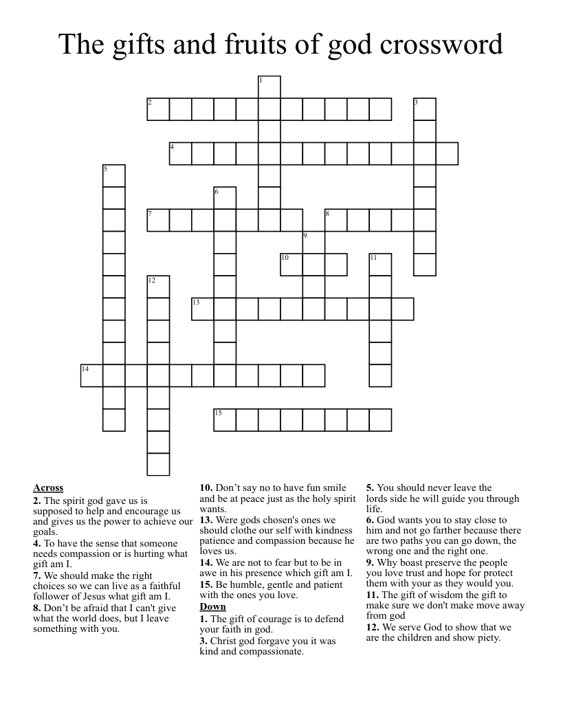 The gifts and fruits of god crossword