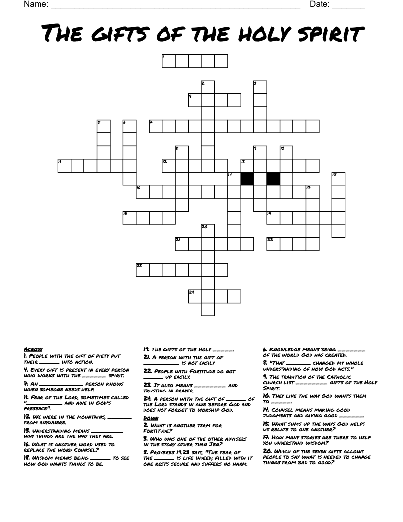 The gifts of the holy spirit Crossword