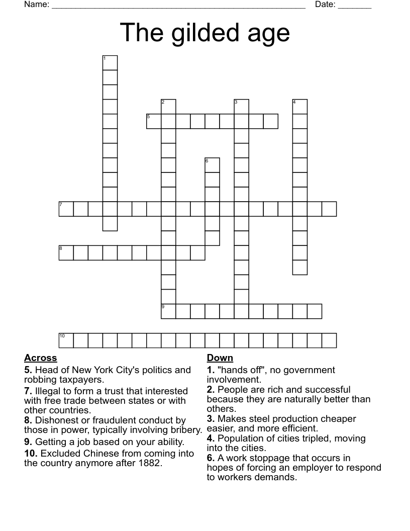 The gilded age Crossword