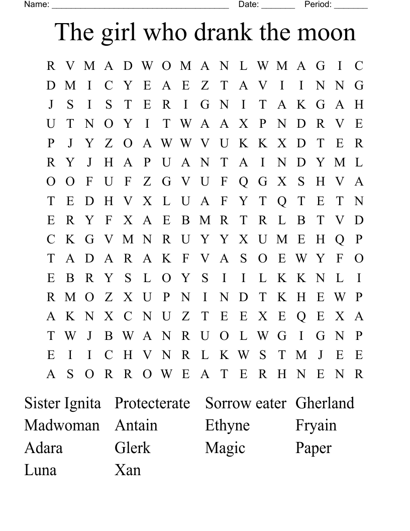 The girl who drank the moon Word Search