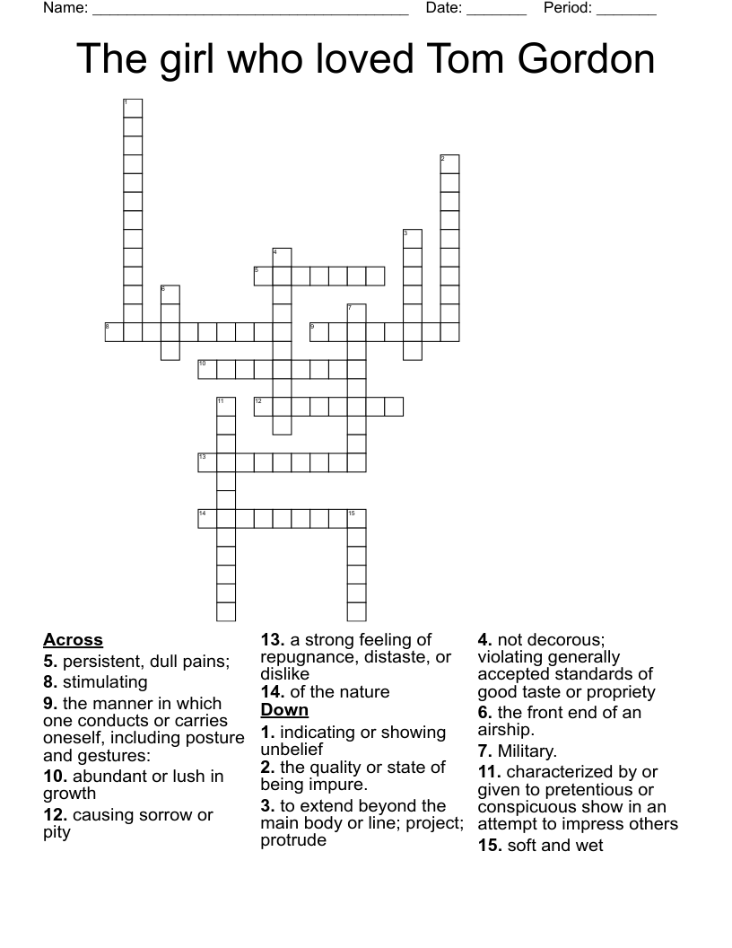 The girl who loved Tom Gordon Crossword