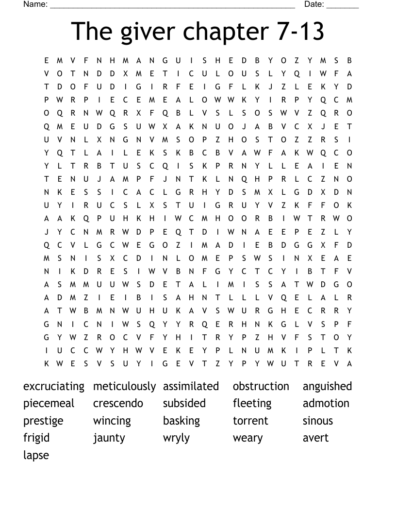 The giver chapter 7-13 Word Search