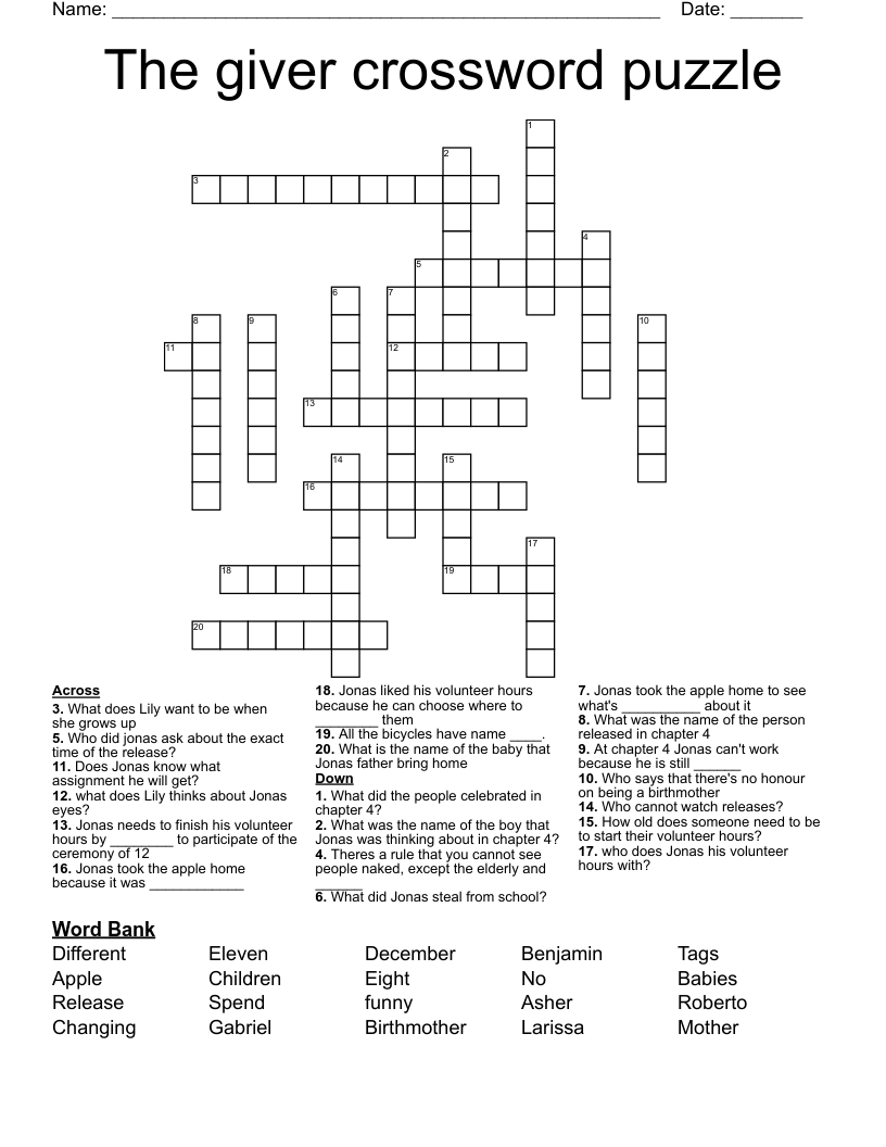 The giver crossword puzzle