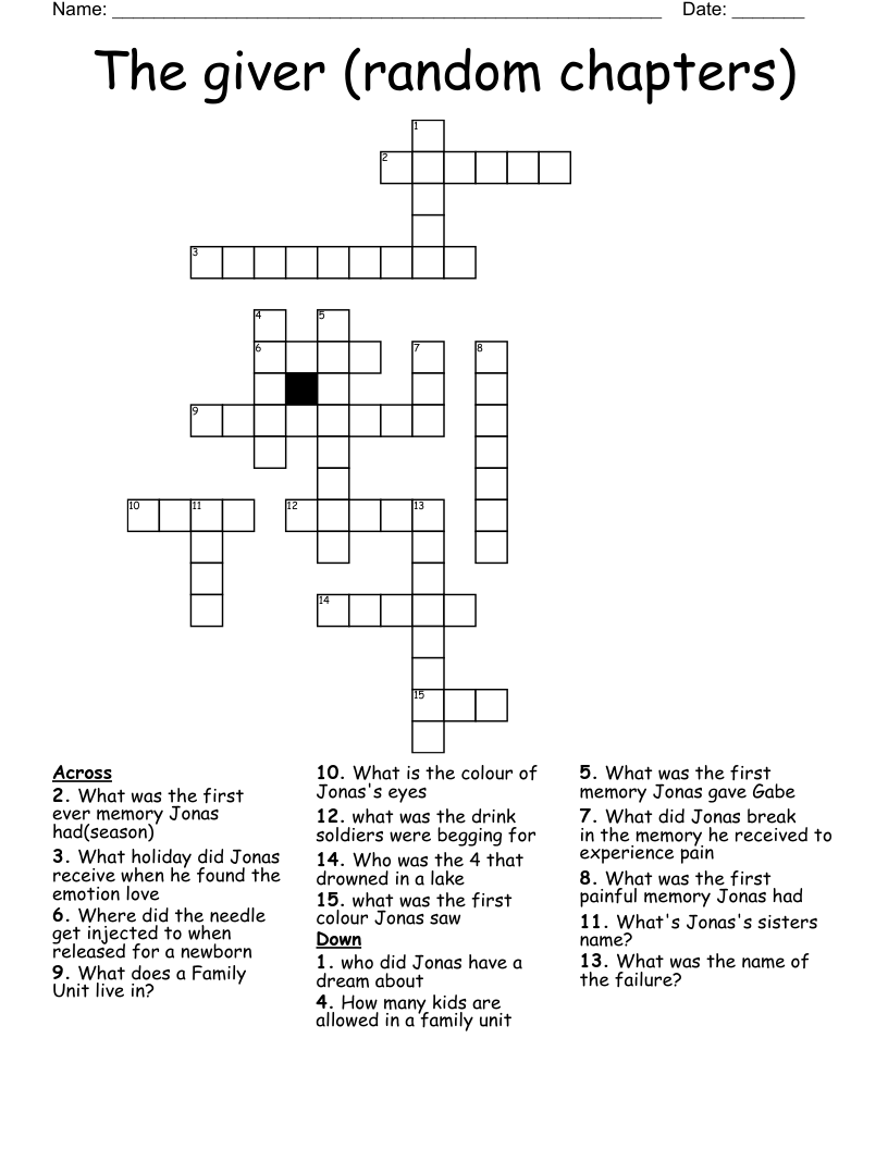 The giver (random chapters) Crossword