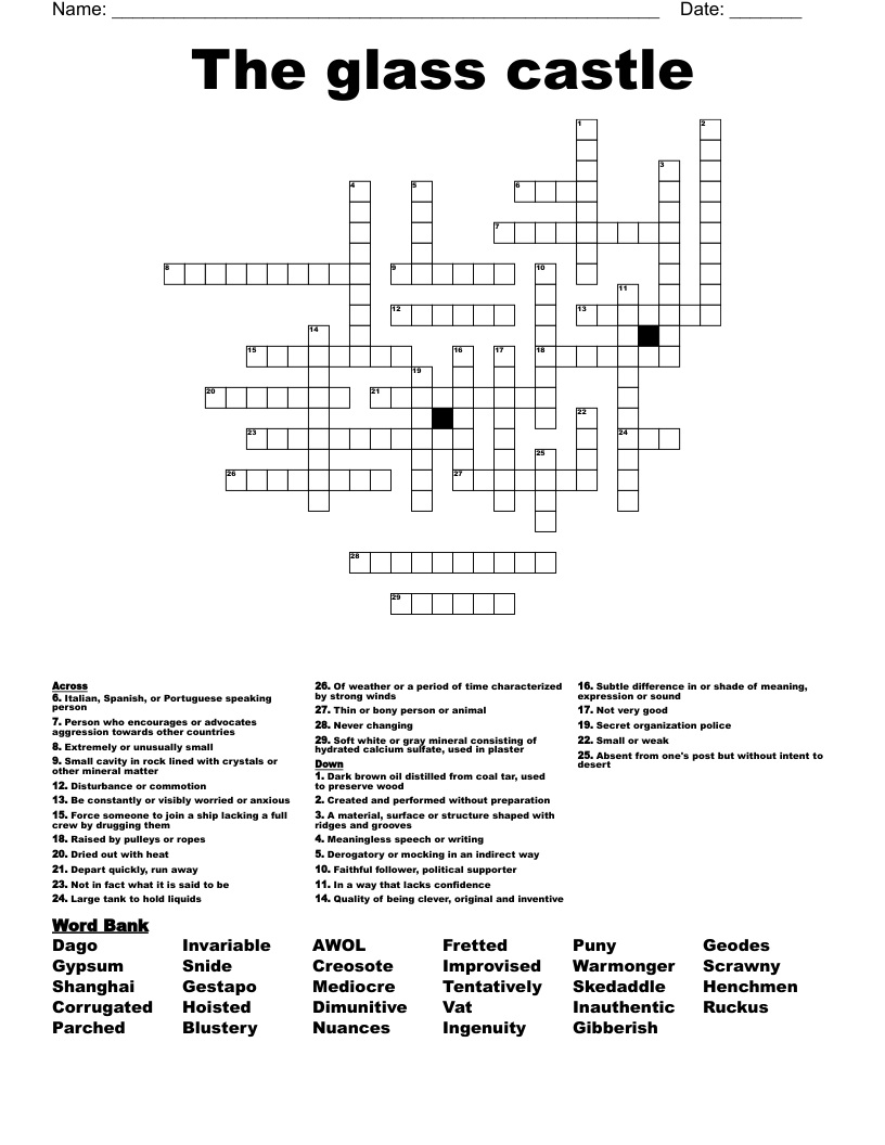 The glass castle Crossword