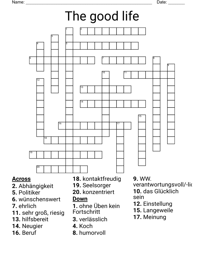 The good life Crossword