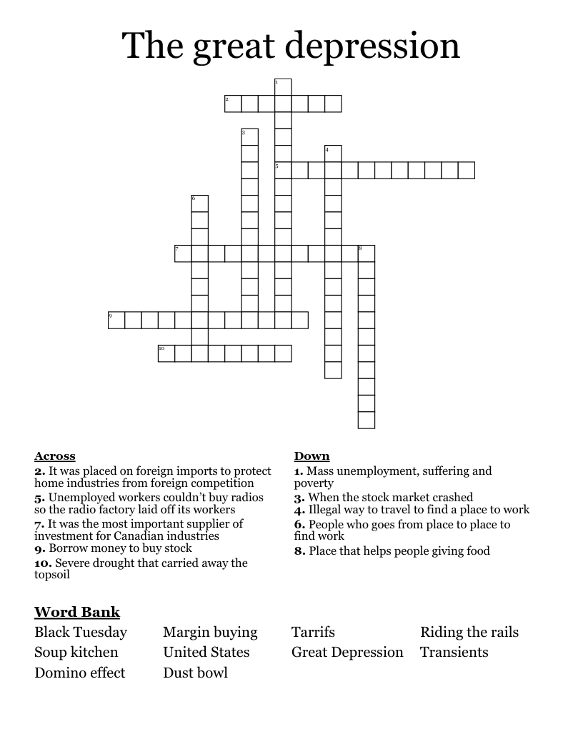 The great depression Crossword