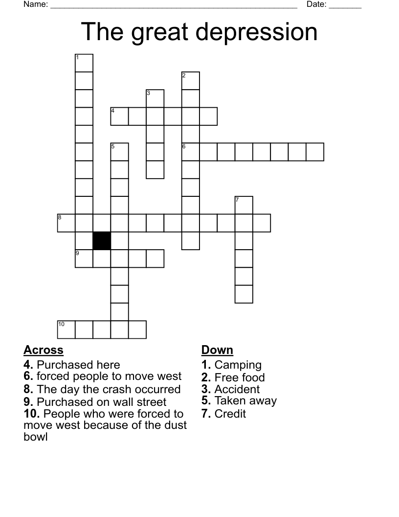 The great depression  Crossword