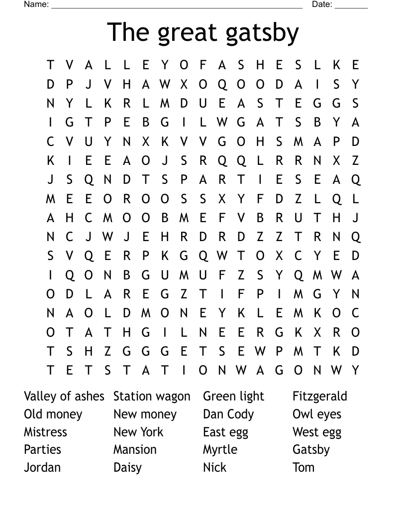 The great gatsby  Word Search