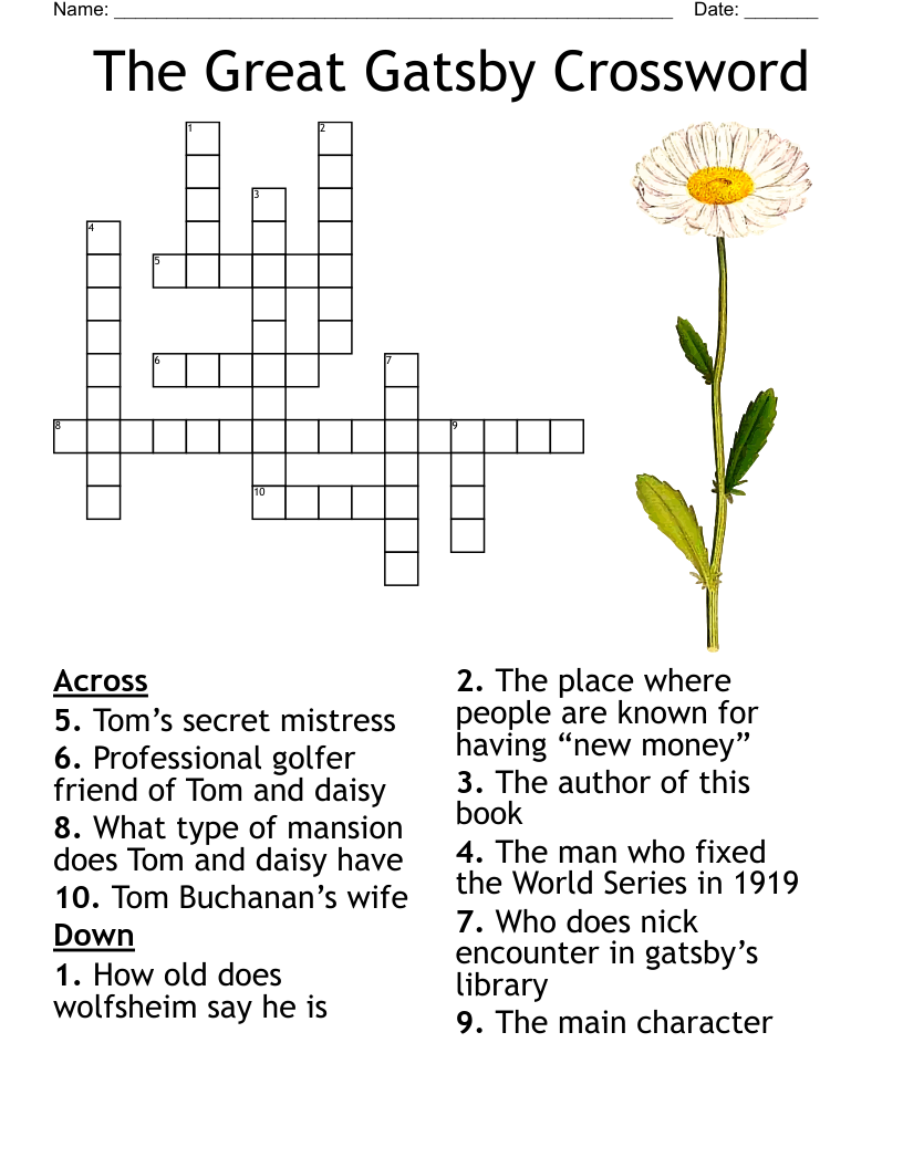 The Great Gatsby Crossword