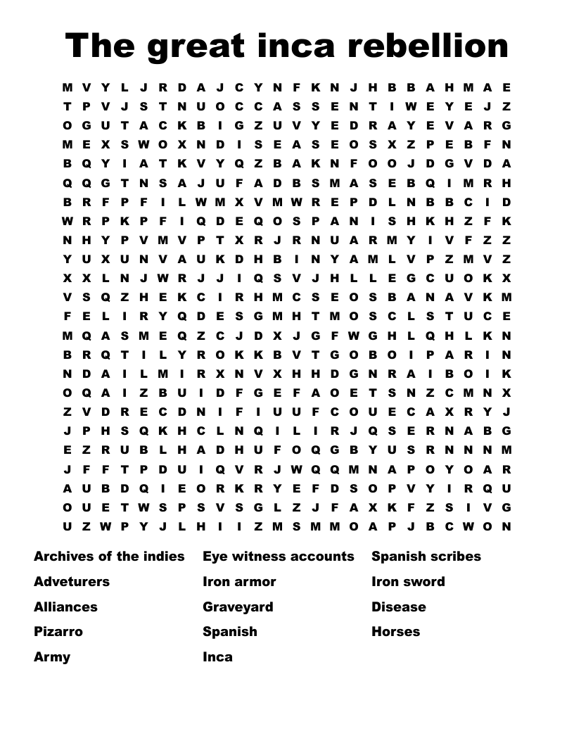 The great inca rebellion  Word Search