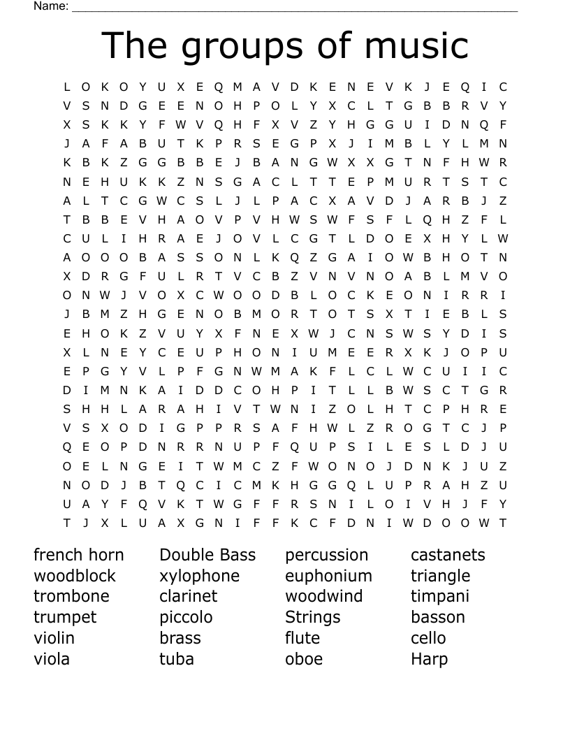The groups of music Word Search
