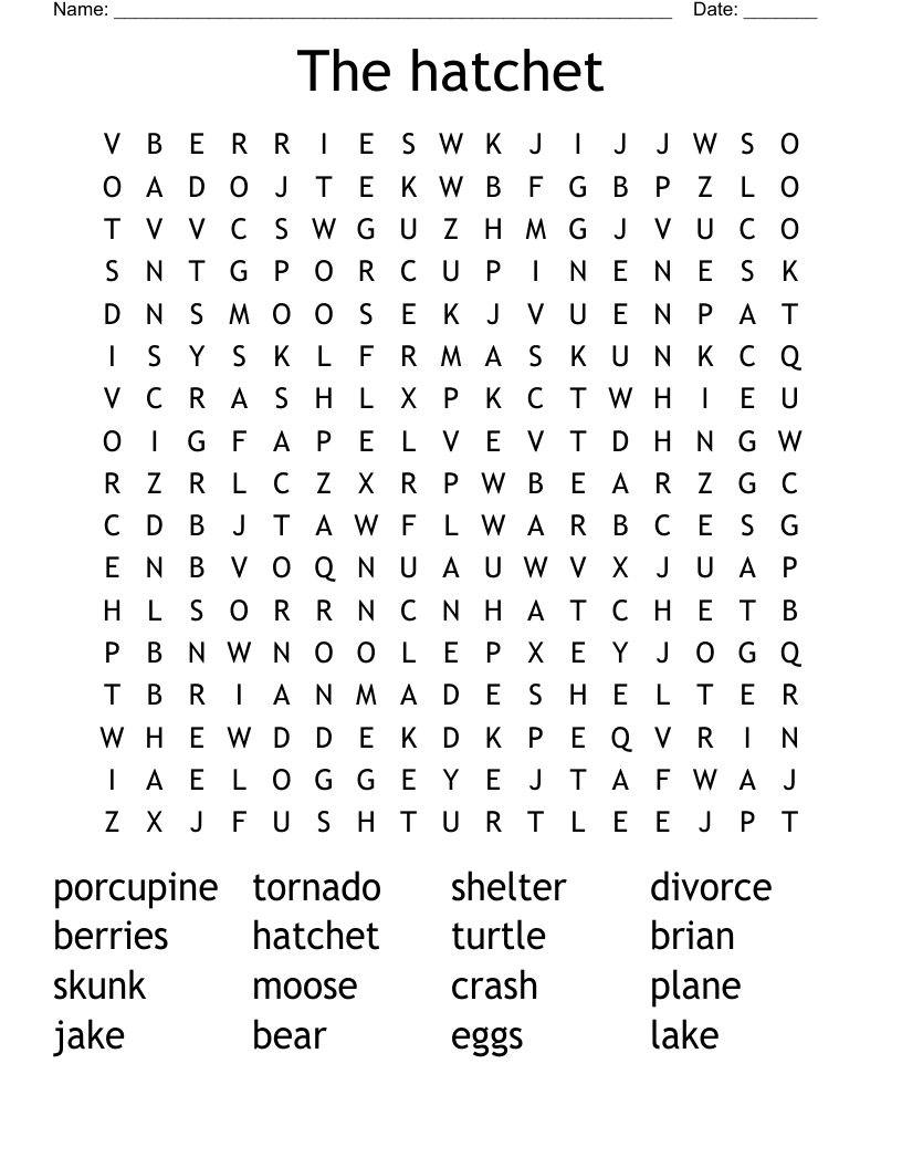 The hatchet Word Search