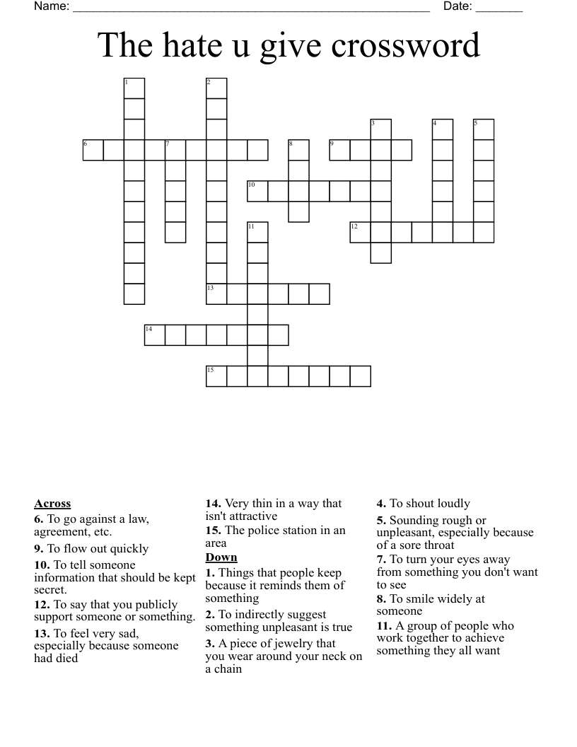 The hate u give crossword