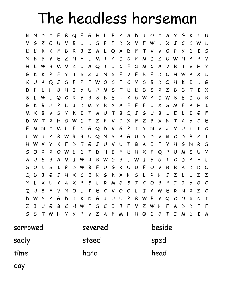 The headless horseman  Word Search