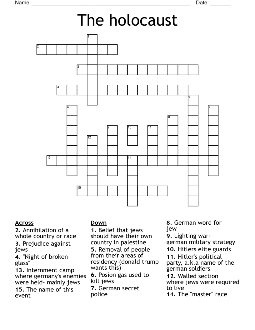 The holocaust Crossword