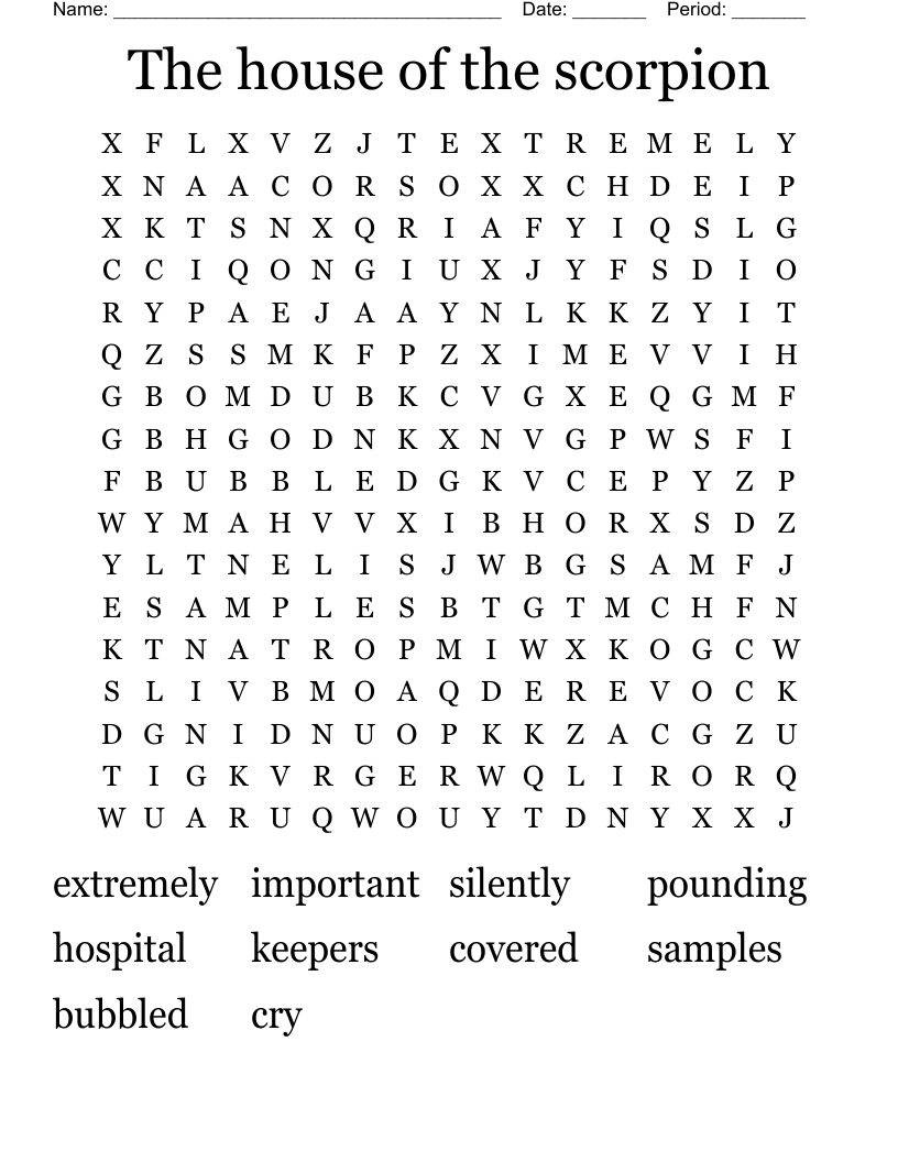 The house of the scorpion Word Search