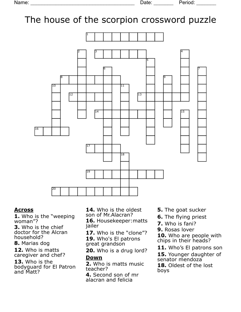 The house of the scorpion crossword puzzle