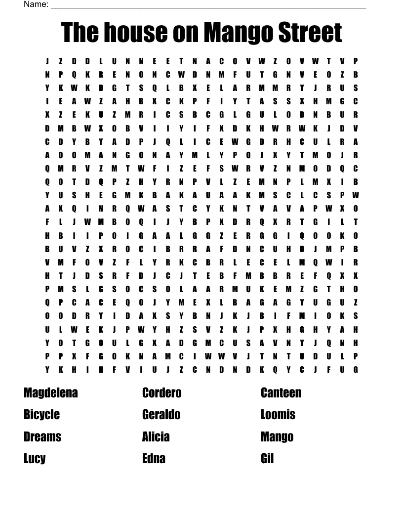 The house on Mango Street Word Search