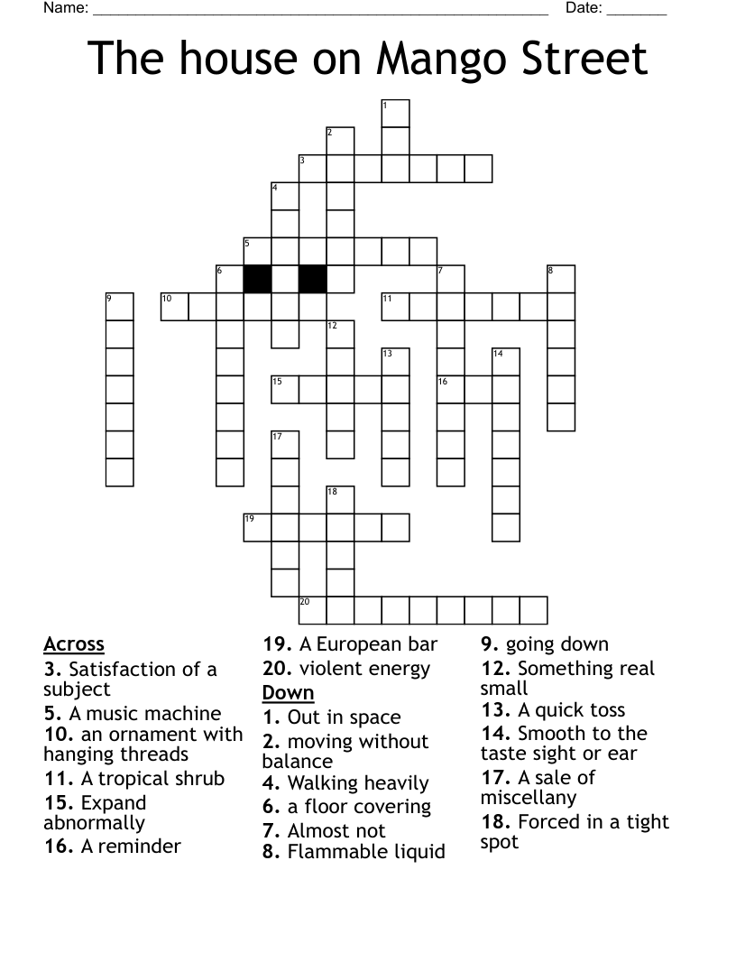 The house on Mango Street Crossword