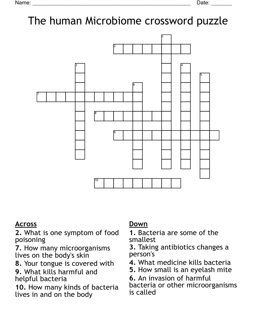 The human Microbiome crossword puzzle 