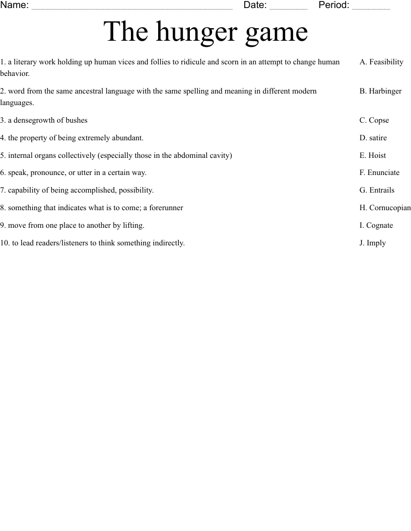 The hunger game Worksheet