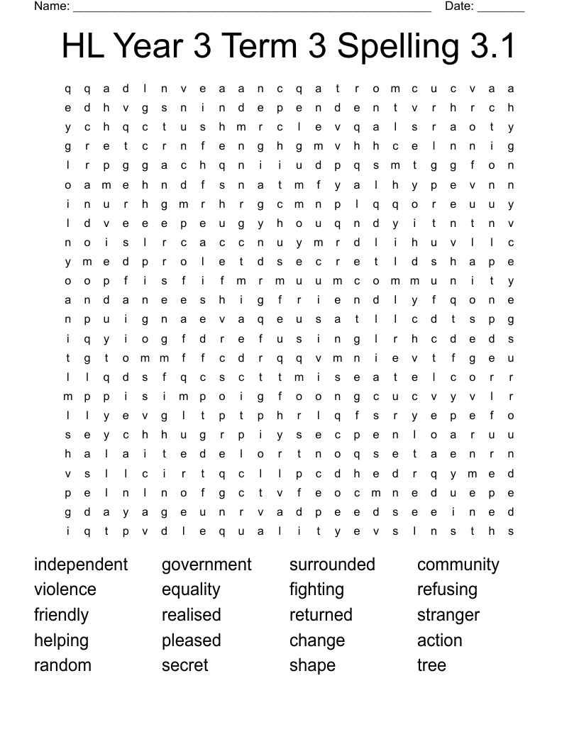HL Year 3 Term 3 Spelling 3.1 Word Search