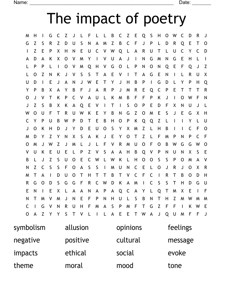 The impact of poetry Word Search