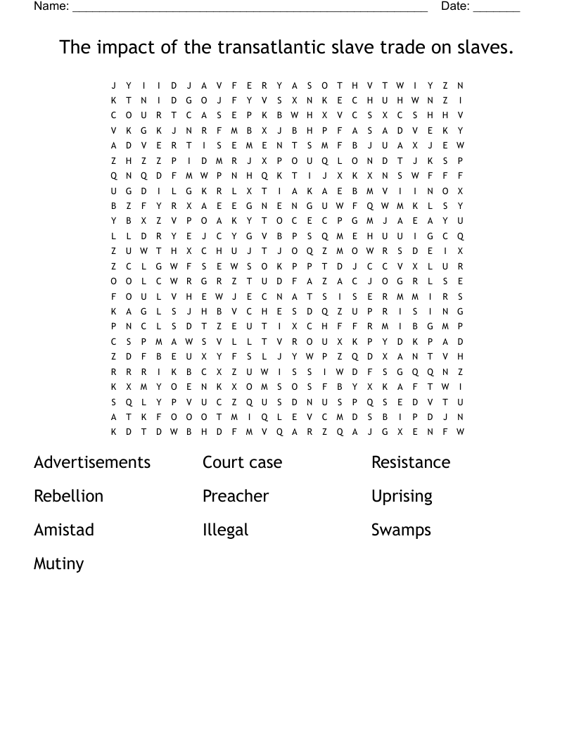 The impact of the transatlantic slave trade on slaves. Word Search