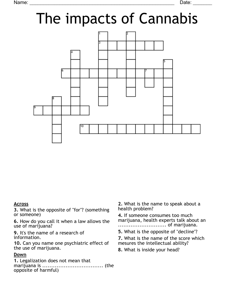 The impacts of Cannabis Crossword