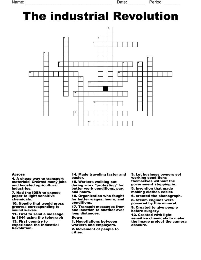 The industrial Revolution  Crossword