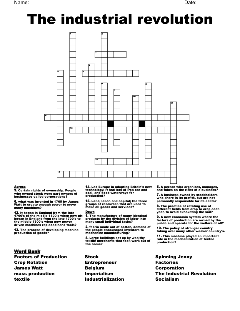 The industrial revolution  Crossword