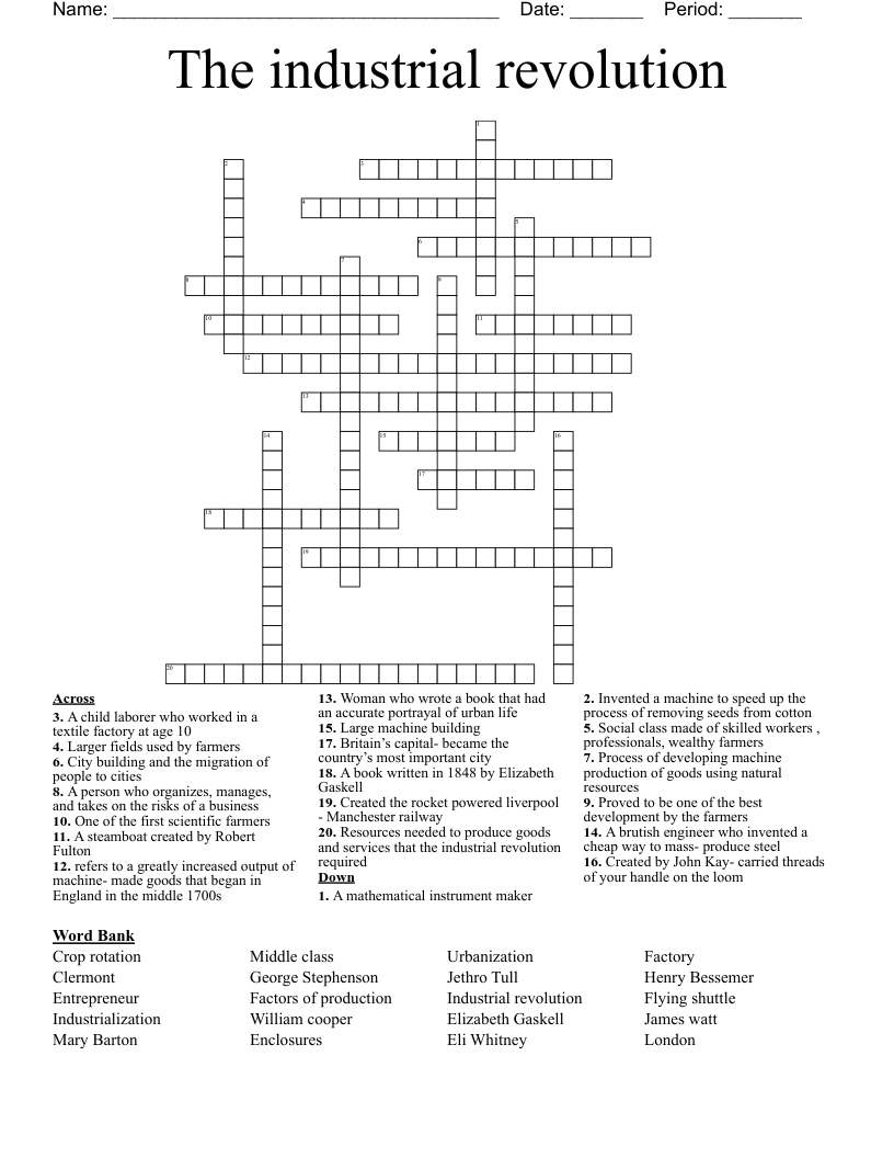 The industrial revolution  Crossword