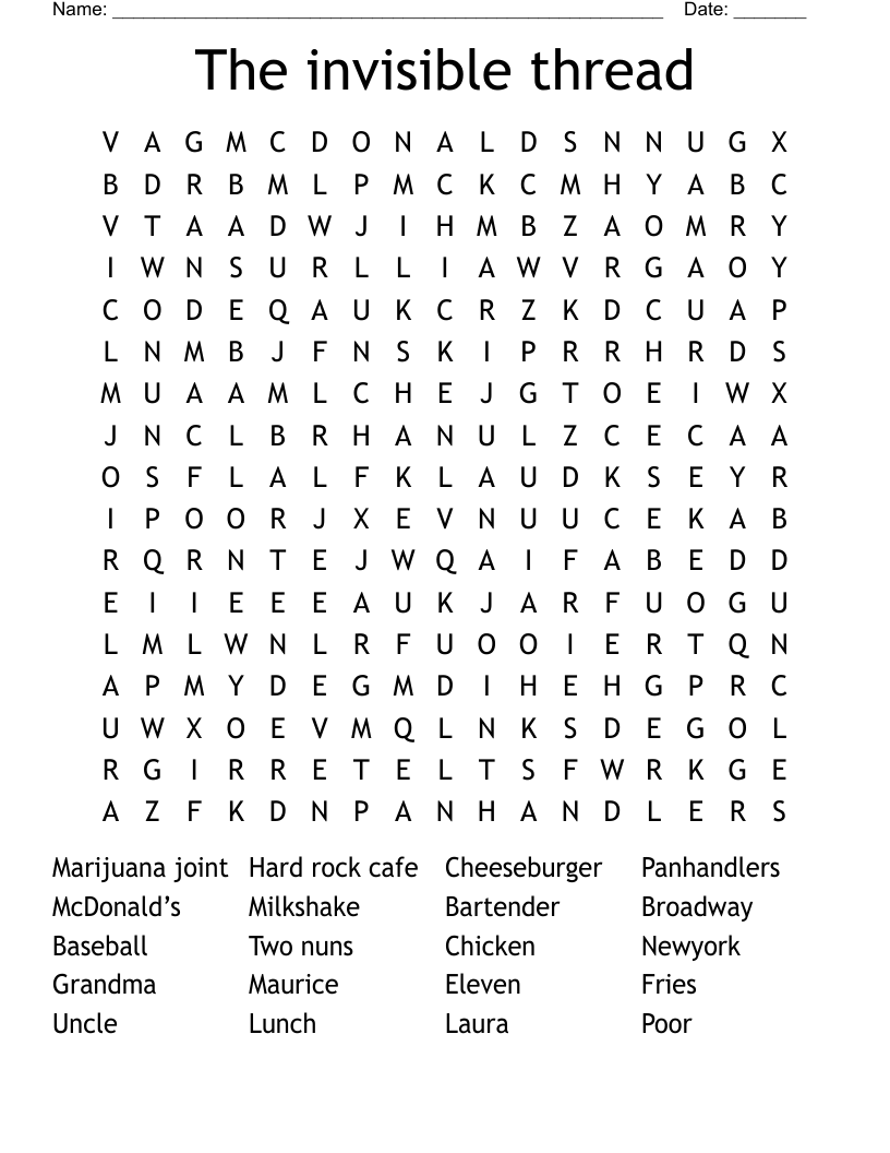 The invisible thread  Word Search