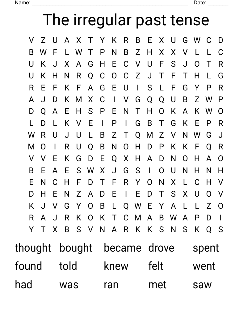 The irregular past tense Word Search