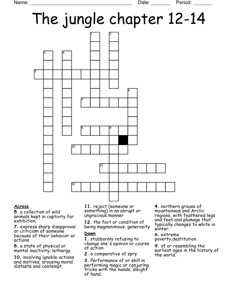 The jungle chapter 12-14 Crossword