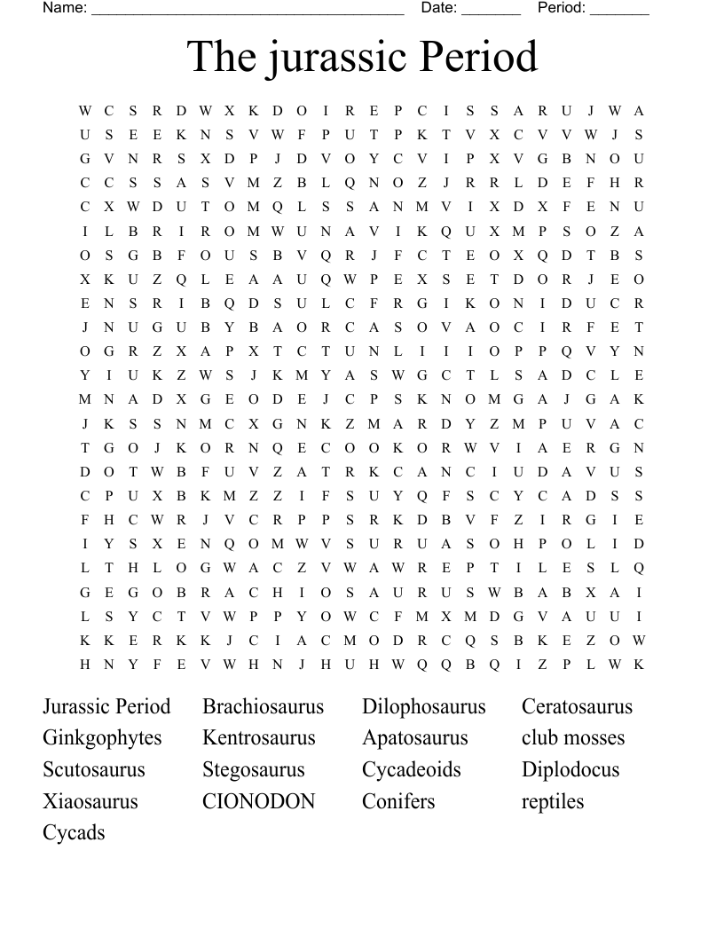 The jurassic Period  Word Search