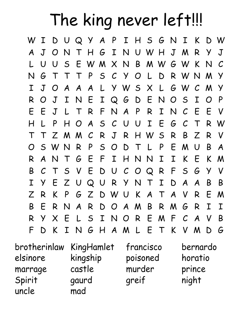 The king never left!!! Word Search