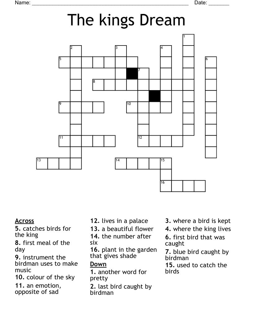 The kings Dream Crossword