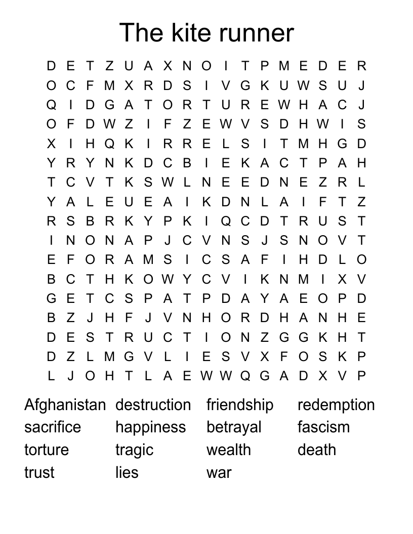 The kite runner Word Search