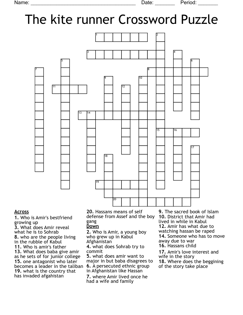 The kite runner Crossword Puzzle