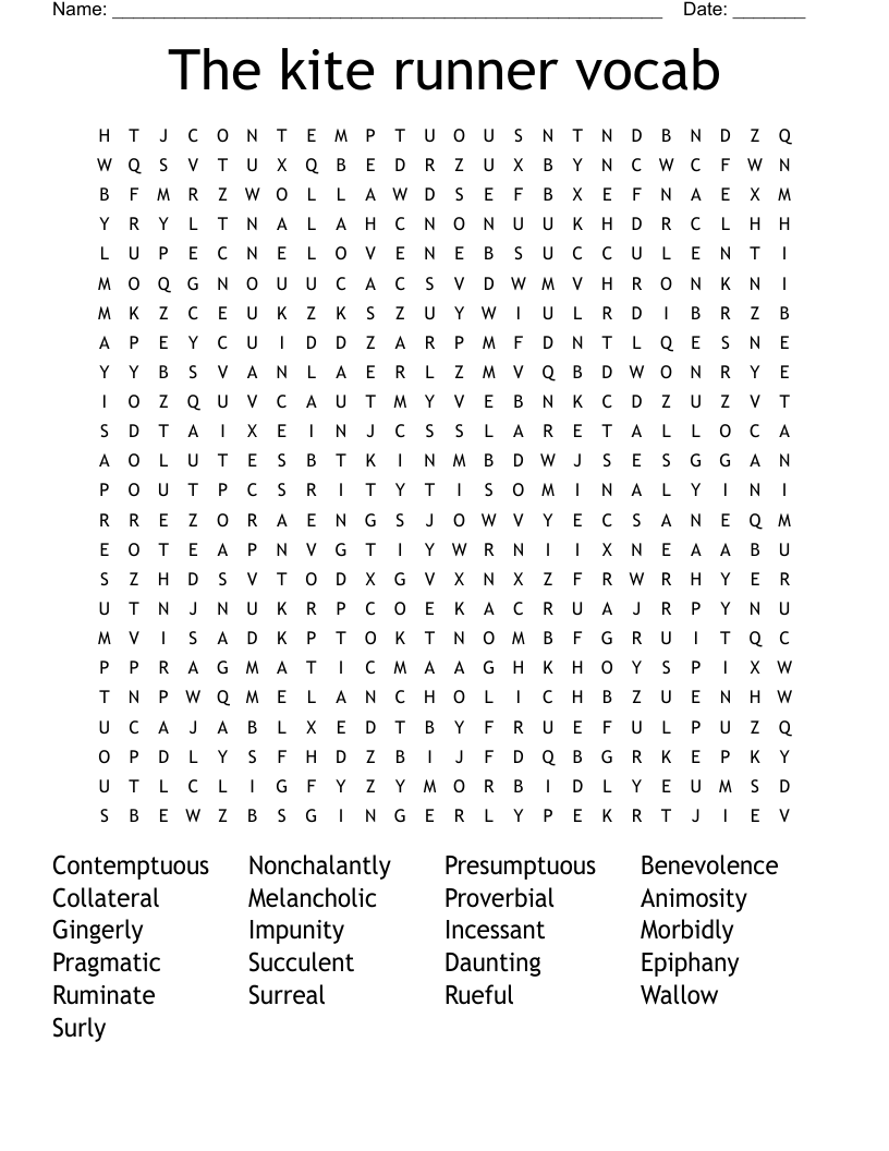 The kite runner vocab  Word Search