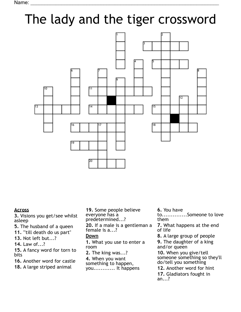 The lady and the tiger crossword