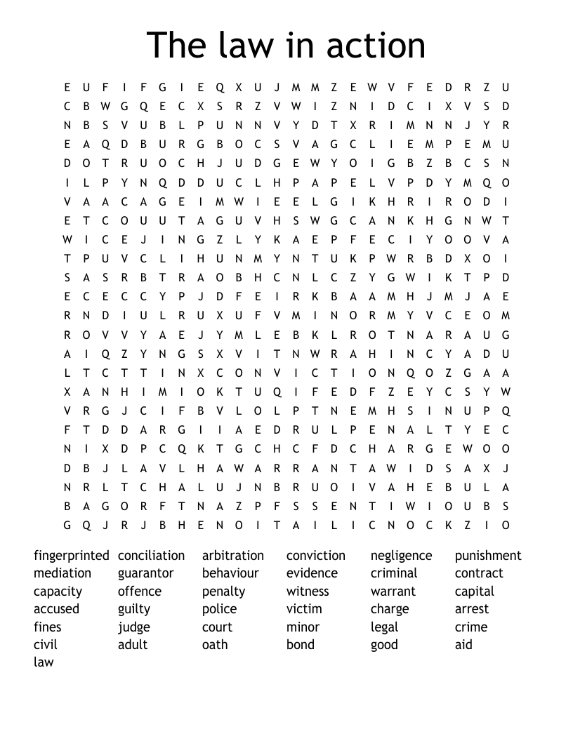The law in action Word Search