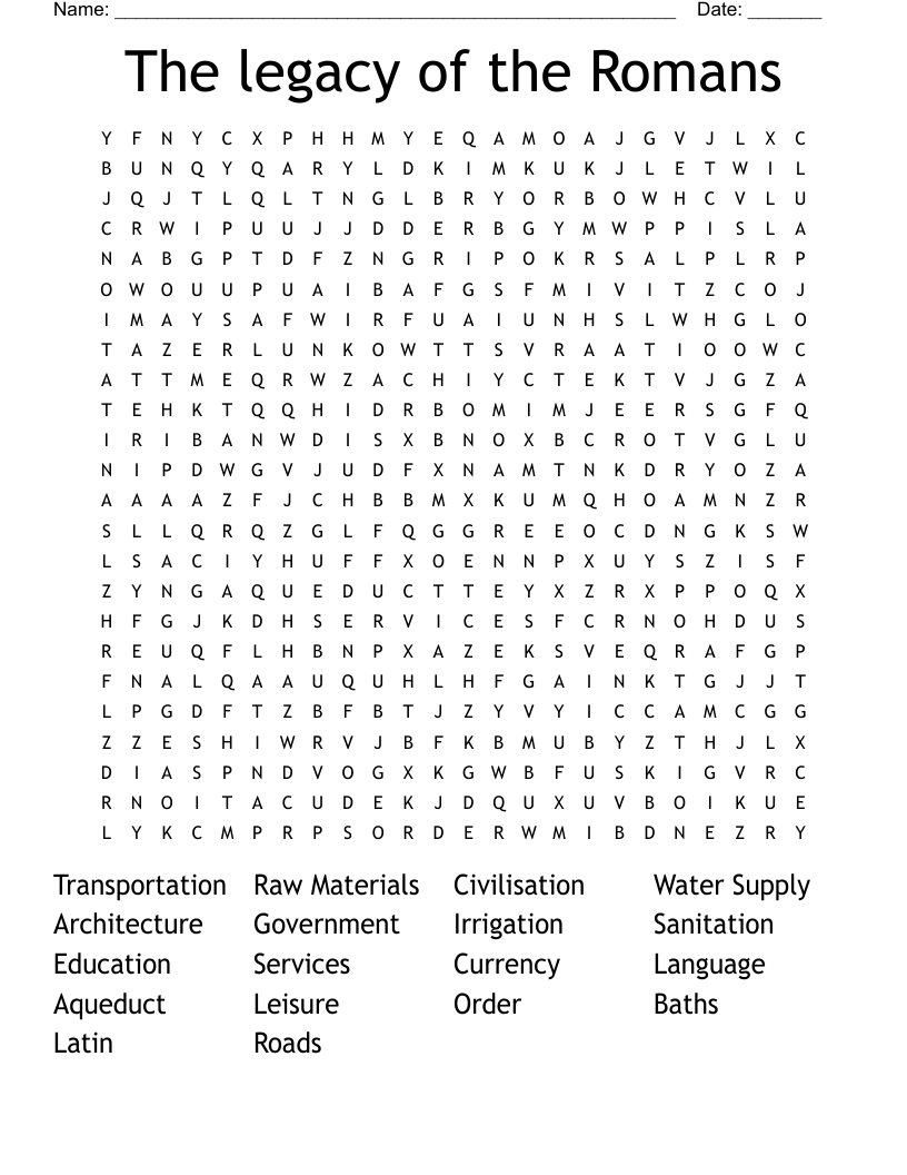 The legacy of the Romans Word Search
